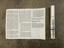 Obagi Nu-Cil ingredient and warning insert photographed by The Lash List