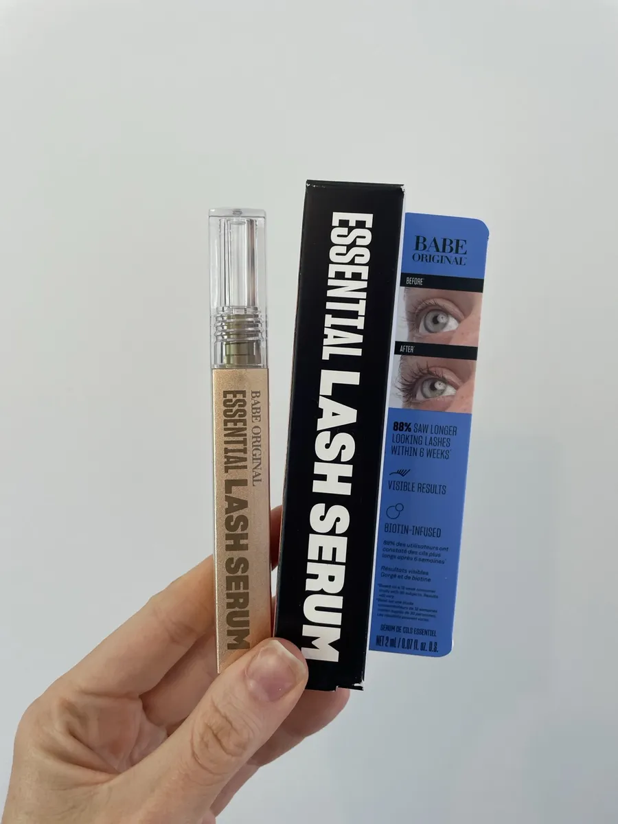 Babe Original Essential Lash Serum retail box and tube photographed by The Lash List