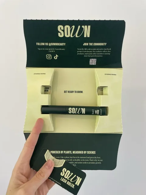 SOWN Root 1 retail box and tube photographed by The Lash List