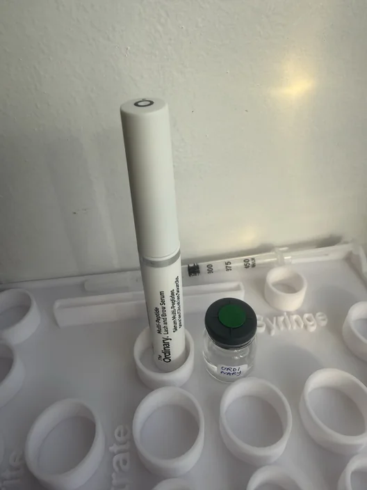 The Ordinary Multi-Peptide tube beside its labeled test sample in The Lash List comparison workspace